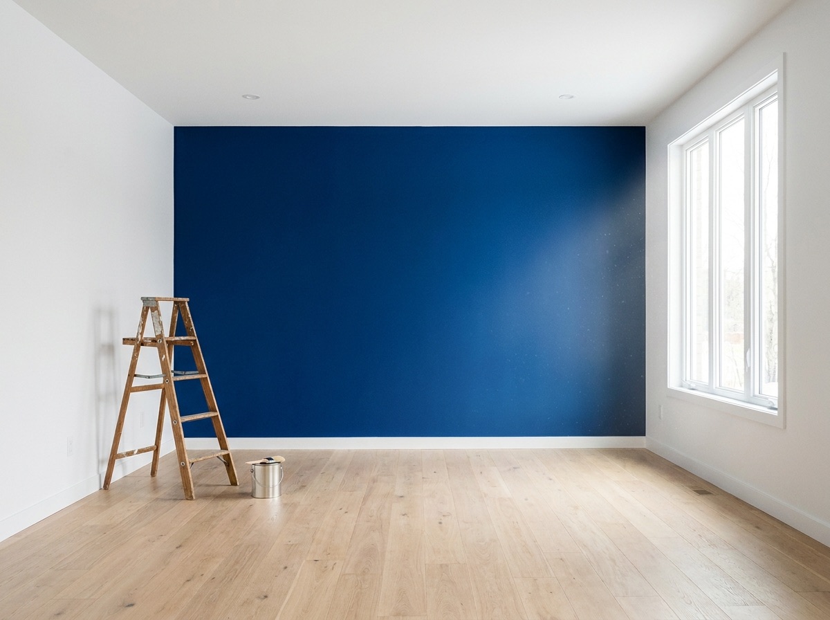Dekorativ gestalteter Raum mit farbiger Wand
